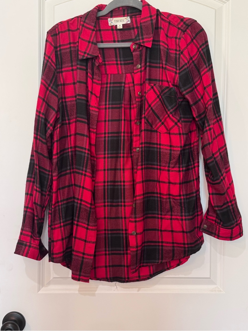 Pink Rose Red and Black Plaid Button-Down Shirt